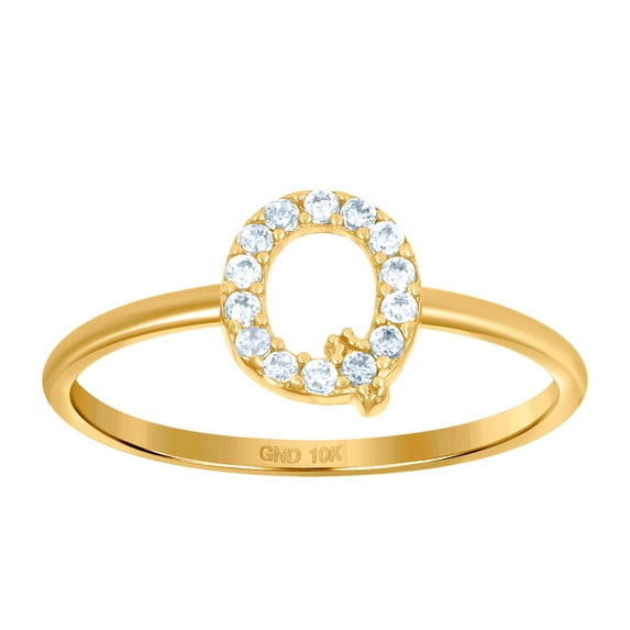 10k Yellow Gold Womens Cubic Zirconia Letter Name Personalized Monogram Initial Alphabet Q Ring 1.2mm Wide Ring for Wome