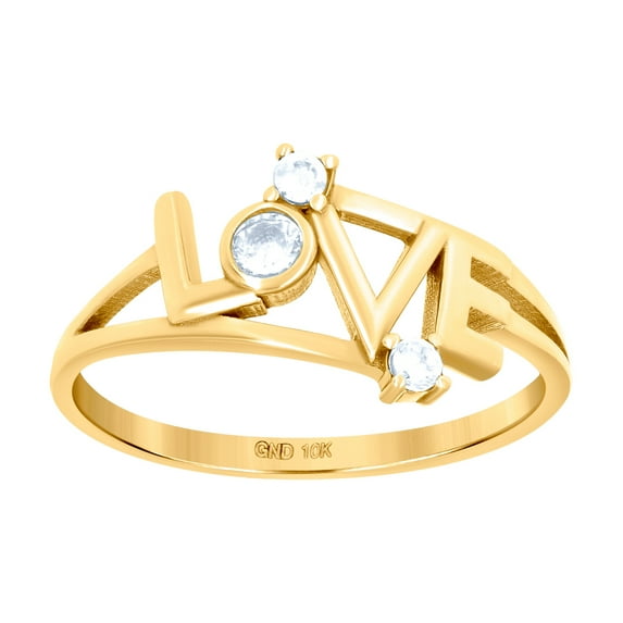 10k Yellow Gold Womens Cubic Zirconia Love Ring 9.4mm Long Statement Ring for Women - 1.7 Grams