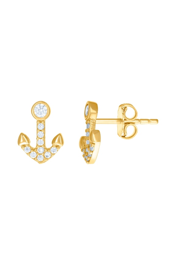10k Yellow Gold Womens Cubic Zirconia Nautical Ship Mariner Anchor Ocean Stud Earrings 10.1x7.4mm Wide Stud Earring for