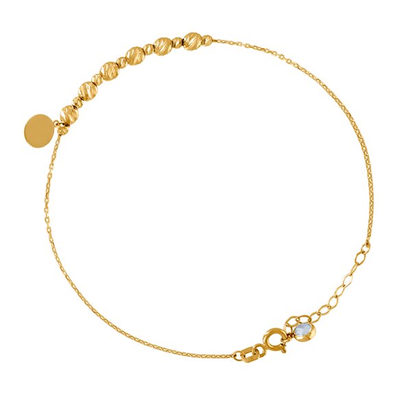 10k Yellow Gold Womens Cubic Zirconia Round Disc Sparkle-Cut Beaded Charm Anklet 8 Inch Anklet for Women