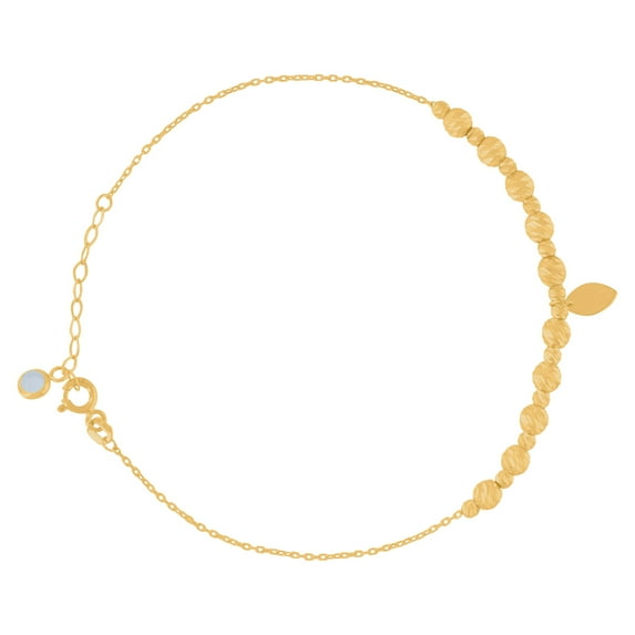 10k Yellow Gold Womens Cubic Zirconia Sparkle-Cut Beaded Charm Anklet/bracelet 8 Inch Anklet for Women