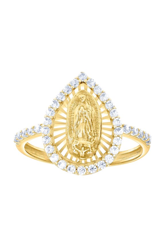 10k Yellow Gold Womens Cubic Zirconia Tear Drop Fashion Ring 16x23.6mm Wide Ring for Women