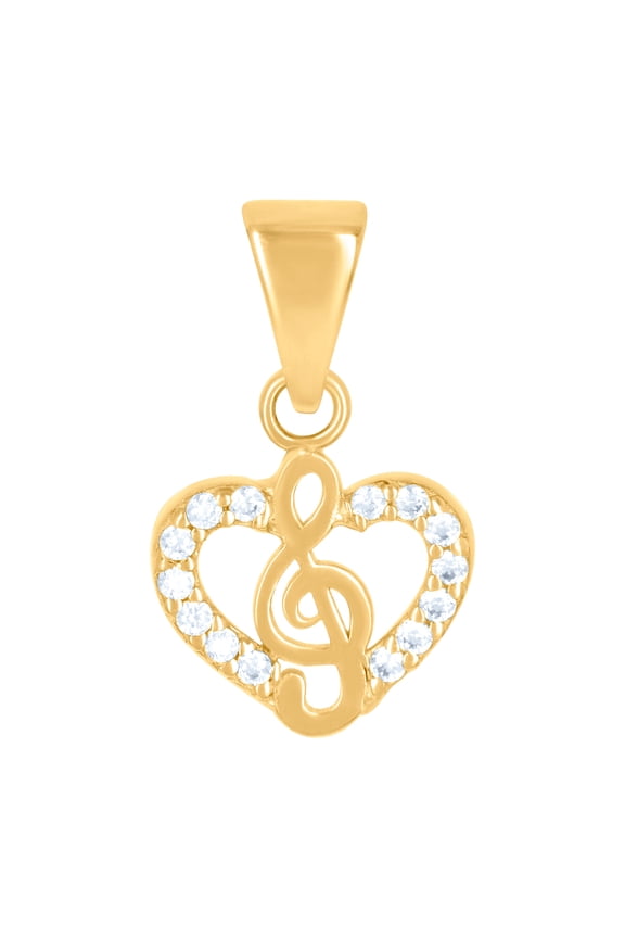 10k Yellow Gold Womens Cubic Zirconia Treble Clef Love Heart Charm Pendant Necklace 16.4x9.6mm Wide Pendant for Women