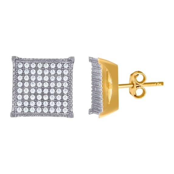 10k Yellow Gold Womens Cubic Zirconia Square Stud Earrings 10.6x10.60mm Wide Stud Earring for Women