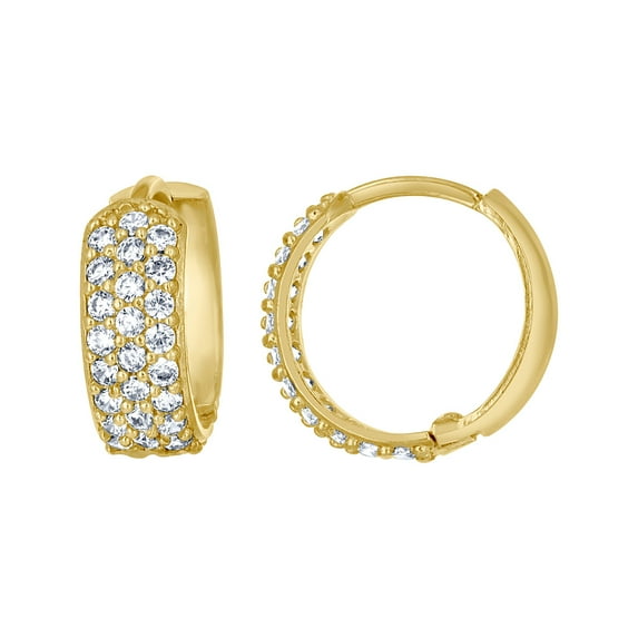 10k Yellow Gold Womens Cubic Zirconia Triple Row Hoop Earrings 14.6x14.40mm Wide Hoop Earring for Women