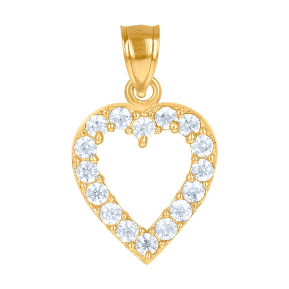 10k Yellow Gold Womens Cubic Zirconia CZ Open Love Heart Charm Pendant Necklace 20.2x11.90mm Wide Pendant for Women