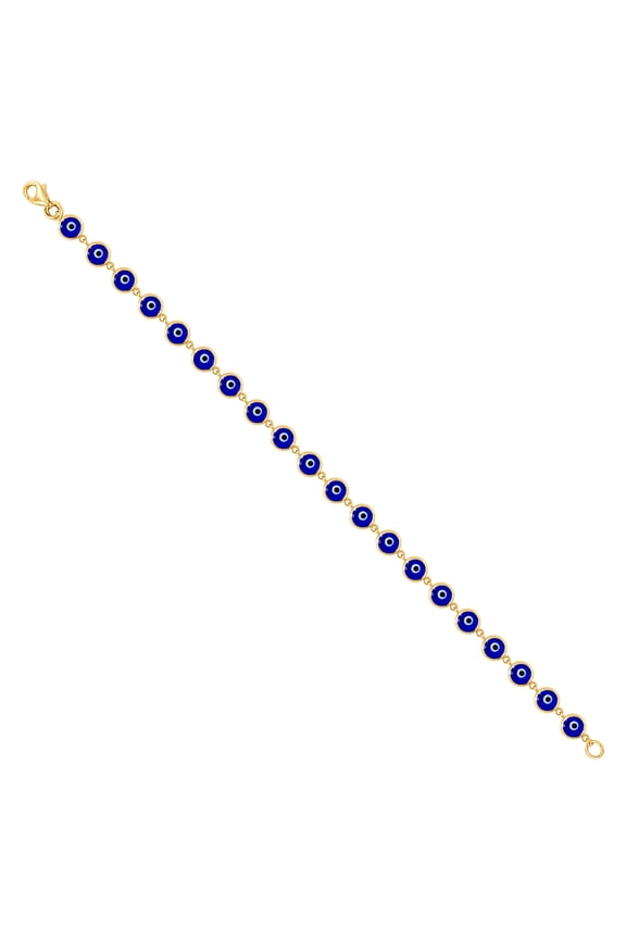10k Yellow Gold Womens Enamel Evil Eye Good Luck Bracelet 7 Inch 5mm Wide Link Bracelet for Women