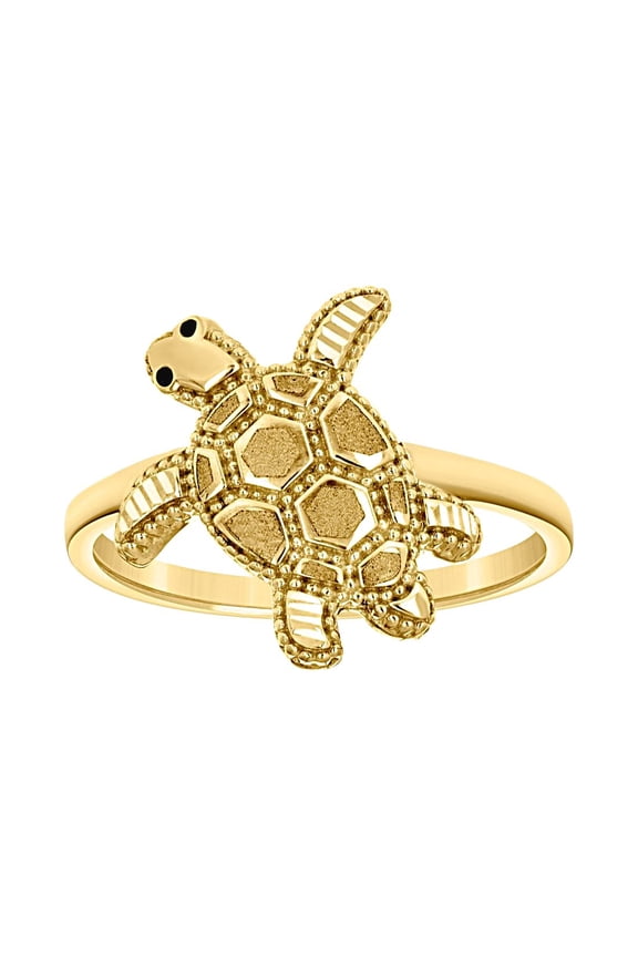 10k Yellow Gold Womens Enameled Turtle Ocean Life Ring 14.8x1.5mm Wide Ring for Women - 2.6 Grams