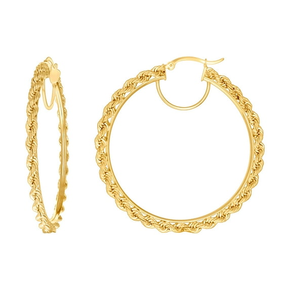 10k Yellow Gold Womens Fancy Twisted Rope Hoop Earrings 50x3mm Wide Hoop Earring for Women
