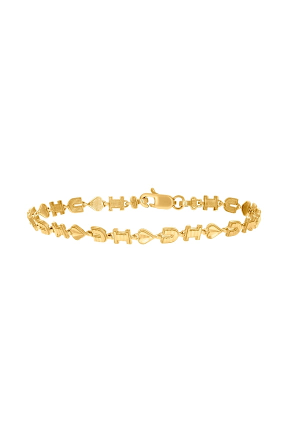 10k Yellow Gold Womens I Love U Heart Link 8 Inch Bracelet 4.8mm Long Link Bracelet for Women