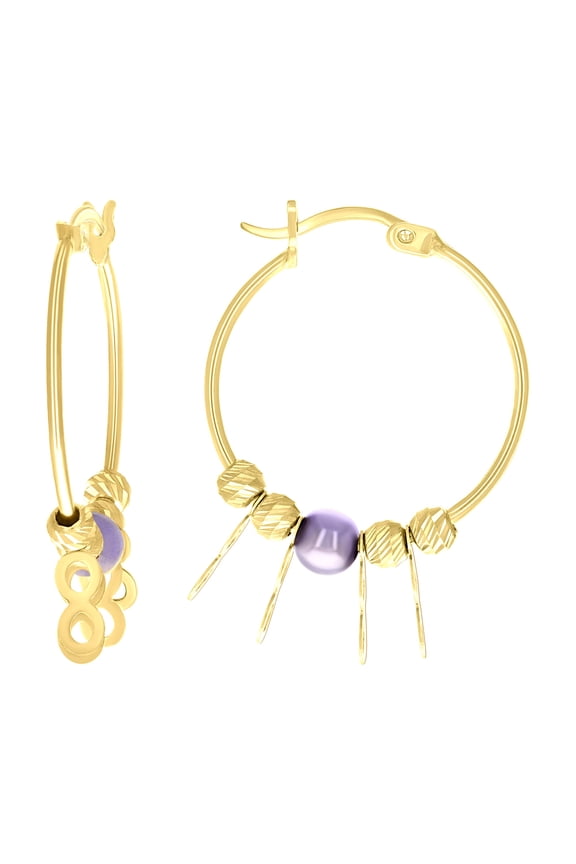 10k Yellow Gold Womens Infinity Purple Beaded Hoop Earrings Jewelry Gift for Women