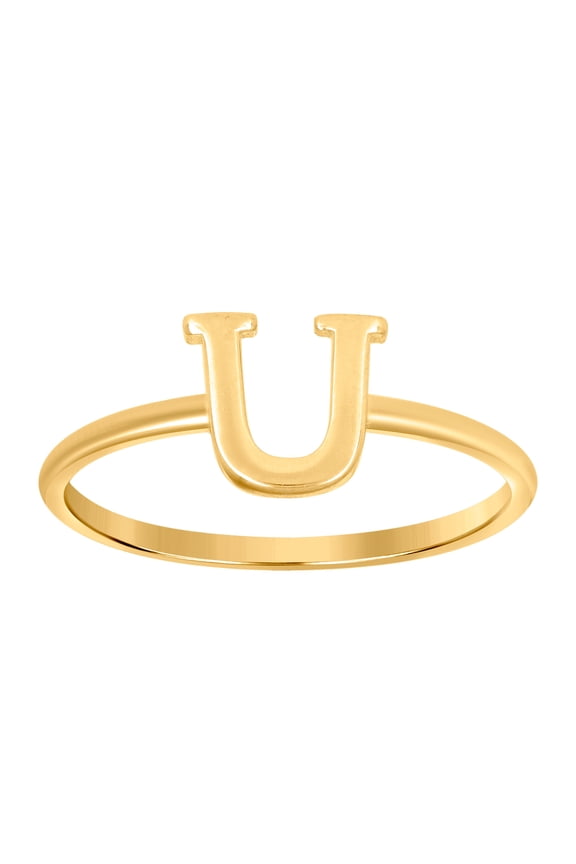 10k Yellow Gold Womens Letter Name Personalized Monogram Initial Alphabet U Ring 7.3x1.2mm Wide Ring for Women