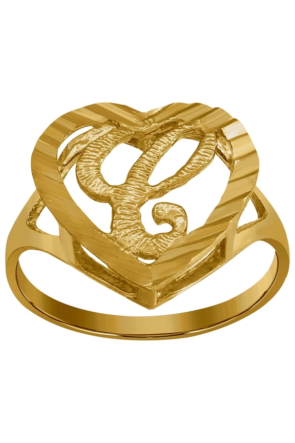 10k Yellow Gold Womens Love Heart Letter Name Personalized Monogram Initial C Ring 15x2.00mm Wide Size 7.5 Statement Rin