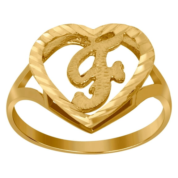10k Yellow Gold Womens Love Heart Letter Name Personalized Monogram Initial F Ring 15x2.00mm Wide Size 7.5 Statement Rin