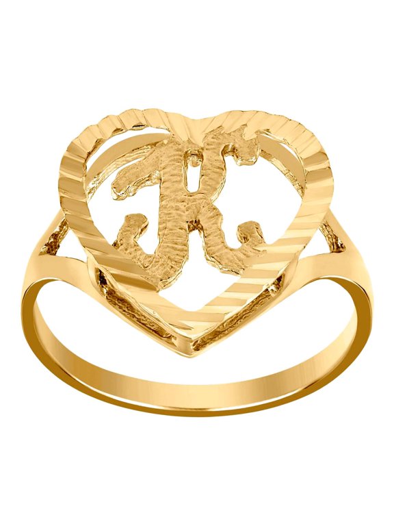 10k Yellow Gold Womens Love Heart Letter Name Personalized Monogram Initial K Ring 15x2.00mm Wide Size 7.5 Statement Rin