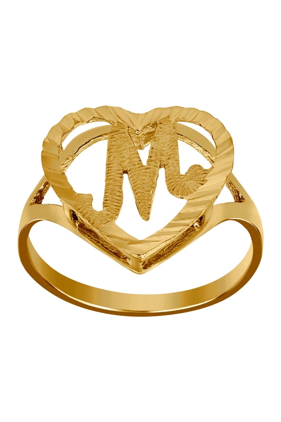 10k Yellow Gold Womens Love Heart Letter Name Personalized Monogram Initial M Ring 15x2.00mm Wide Size 7.5 Statement Rin