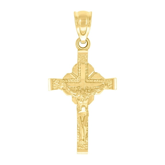 10k Yellow Gold Womens Mens Unisex Jesus Crucifix Cross Religious Charm Pendant 33.6x16.3mm Wide Necklace for Men