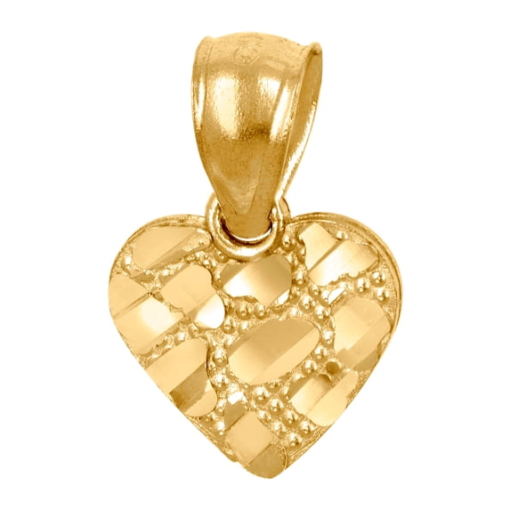 10k Yellow Gold Womens Nugget Love Heart Charm Pendant Necklace 13.7x9.4mm Wide Pendant for Women