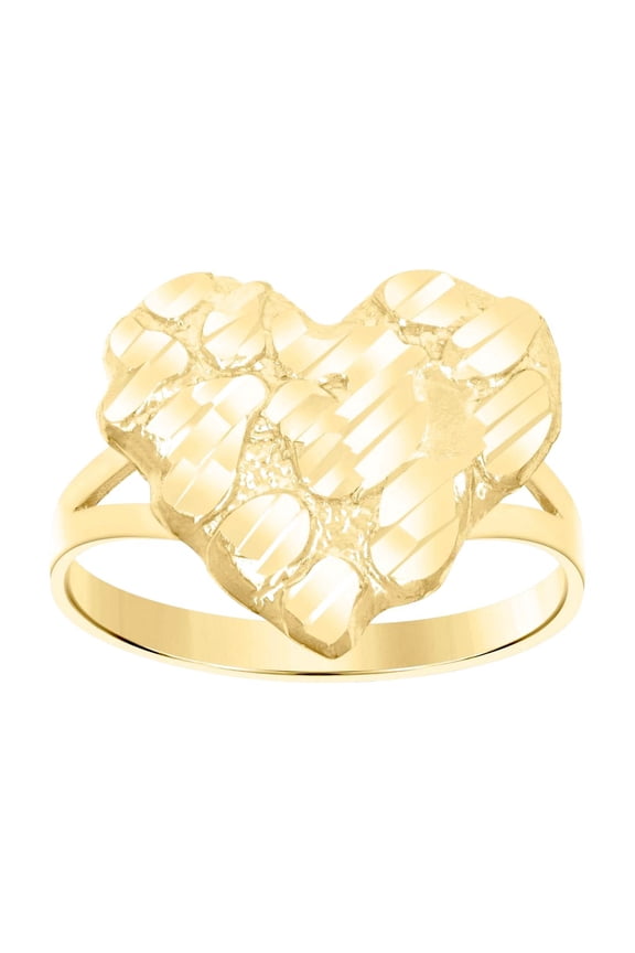 10k Yellow Gold Womens Nugget Love Heart Ring 15x16.3mm Wide Statement Ring for Women - 2.6 Grams