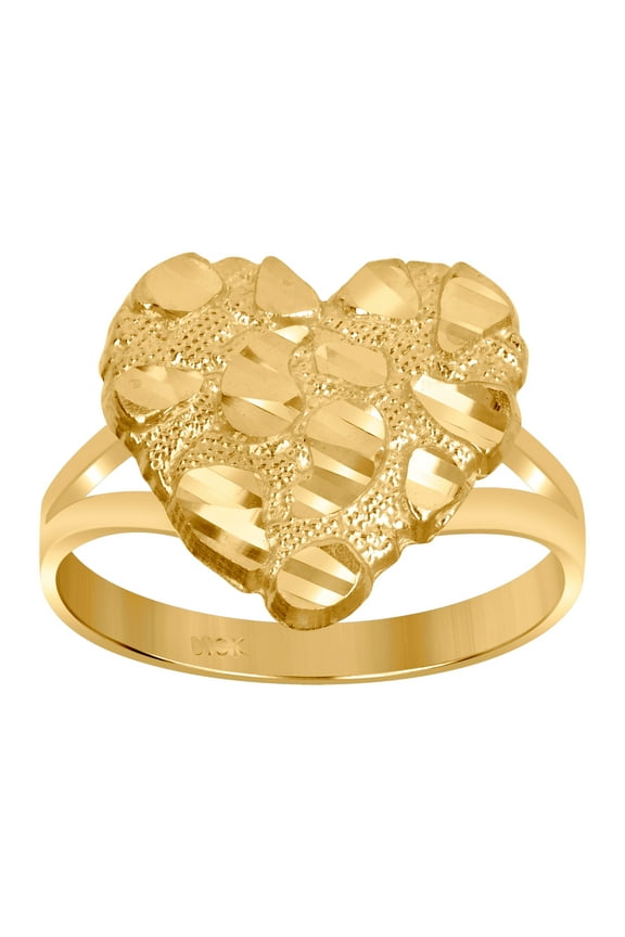 10k Yellow Gold Womens Nugget Love Hearts Ring 13.5x14mm Wide Statement Ring for Women - 2.1 Grams