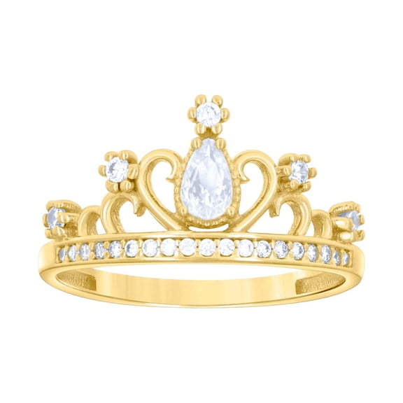 10k Yellow Gold Womens Pear Round Cubic Zirconia Crown Fashion Ring 9.8x9.8mm Wide Ring for Women