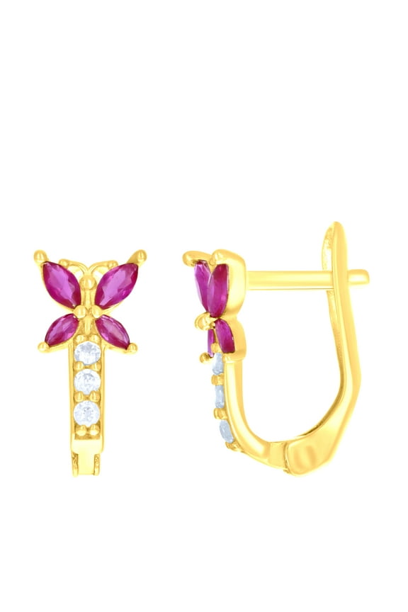 10k Yellow Gold Womens Pink White Marquise Round Cubic-zirconia Butterfly Fashion Latch Back Earrings Jewelry Gift for Women