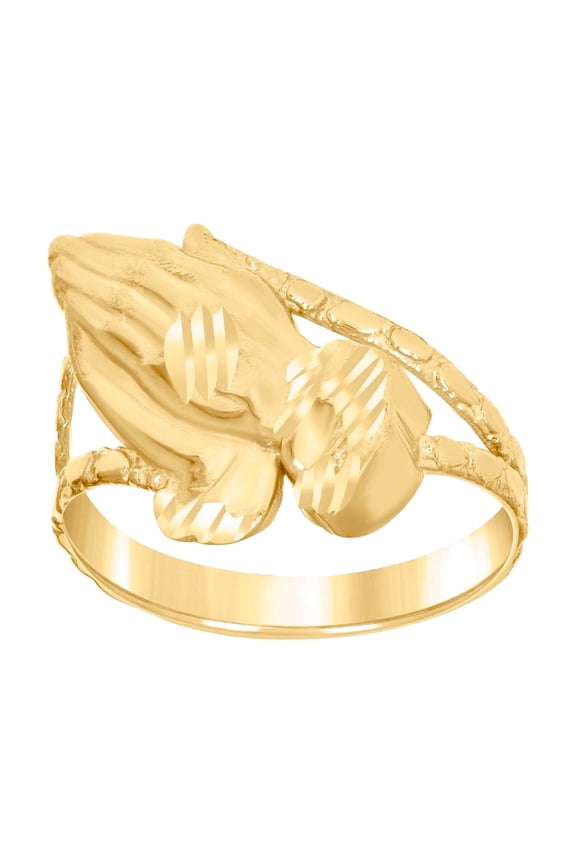 10k Yellow Gold Womens Praying Hands Symbol Religious Ring 13.4x13.4mm Wide Ring for Women