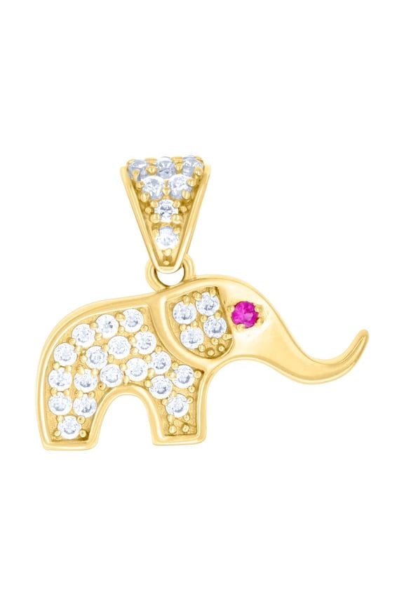 10k Yellow Gold Womens Purple White Cubic Zirconia Elephant Good Luck Charm Pendant Necklace 16.8x19.2mm Wide Pendant fo