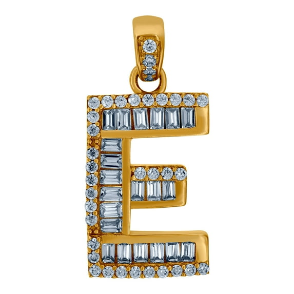 10k Yellow Gold Womens Round Baguette Cubic Zirconia Letter Name Personalized Monogram Initial Capital E Charm Pendant N