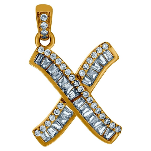 10k Yellow Gold Womens Round Baguette Cubic Zirconia Letter Name Personalized Monogram Initial Capital X Charm Pendant N