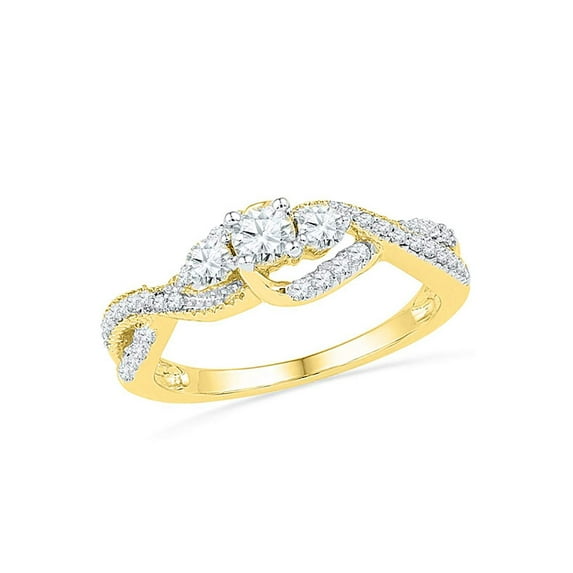 10k Yellow Gold Womens Round Diamond 3-stone Bridal Wedding Engagement Ring 5/8 Cttw