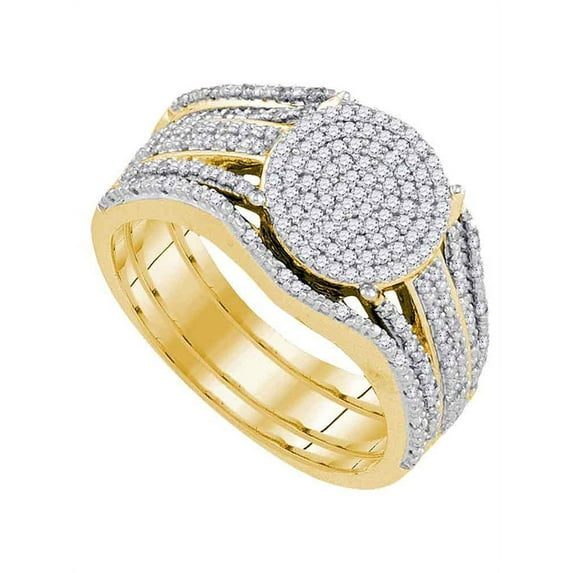 10k Yellow Gold Womens Round Diamond Cluster Bridal Wedding Engagement Ring Band Set 3/8 Cttw