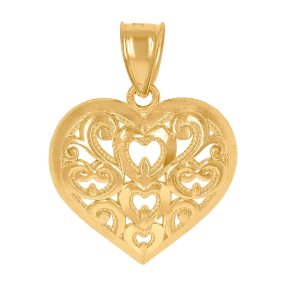 10k Yellow Gold Womens Scroll Love Heart Charm Pendant Necklace 21.6x16.1mm Wide Pendant for Women