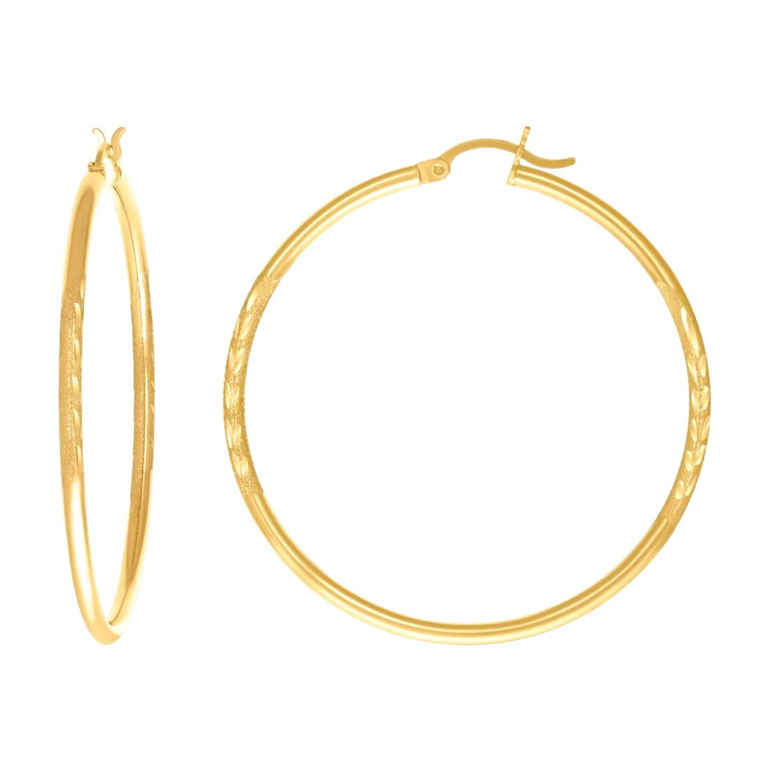 10k Yellow Gold Womens Sparkle-Cut 40 mm X 2 Mm Round Tube Hoop Earrings Hoop Earring for Women