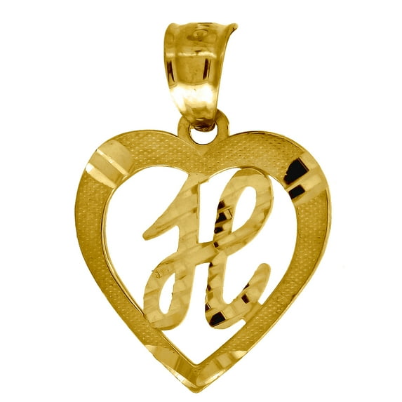 10k Yellow Gold Womens Sparkle-Cut Love Heart Letter Name Personalized Monogram Initial H Charm Pendant Necklace 20x14.8