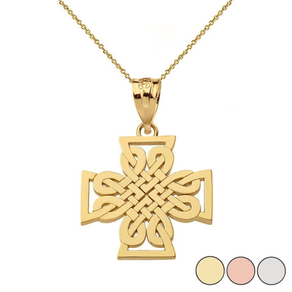 10k Yellow Gold Woven Celtic Cross Pendant / Necklace (16 Inches)