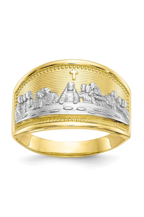 10k Yellow Gold and Rhodium Ladies Last Supper Ring - 2.0 Grams - Size 6.00