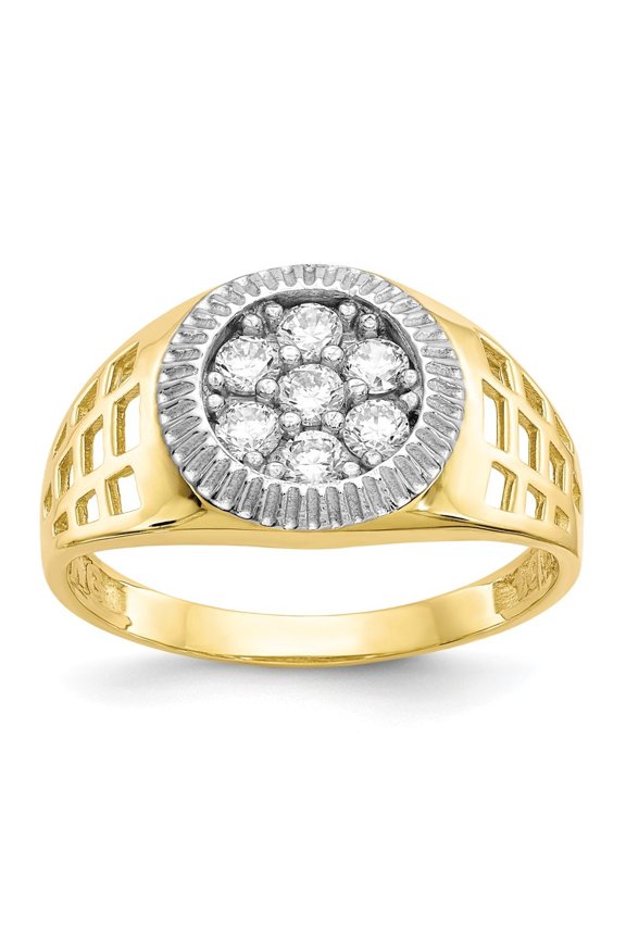 10k Yellow Gold and Rhodium Mens Cubic Zirconia Cluster Ring - Size 10.00