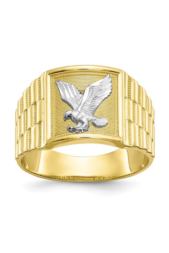 10k Yellow Gold and Rhodium Mens Eagle Ring - 4.7 Grams - Size 10.00