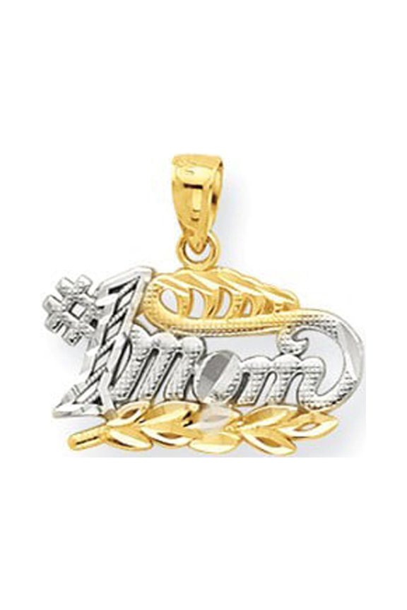 10k Yellow Gold and Rhodium Number 1 Mom Charm - .8 Grams - Measures 17x20mm Wide