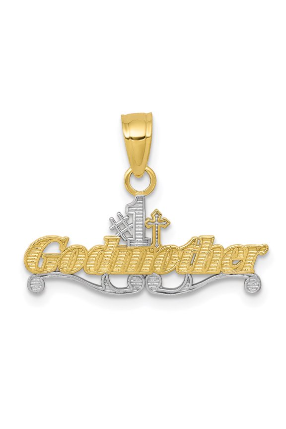 10k Yellow Gold and Rhodium Plated #1 Godmother Charm Pendant Fine Jewelry For Women Gifts For Her