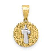 10k Yellow Gold with Rhodium San Beito Medal Charm Pendant