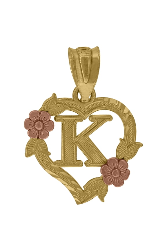 10k Yellow & Rose Gold Women Initial "K" Letter Pendant 1.1g Diamond Cut Charm