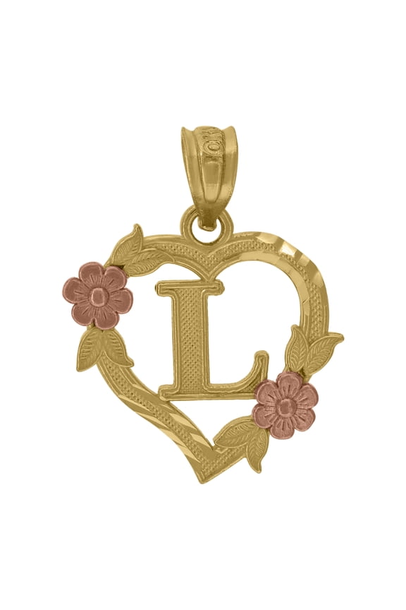10k Yellow & Rose Gold Women Initial "L" Letter Pendant 1.1g Diamond Cut Charm
