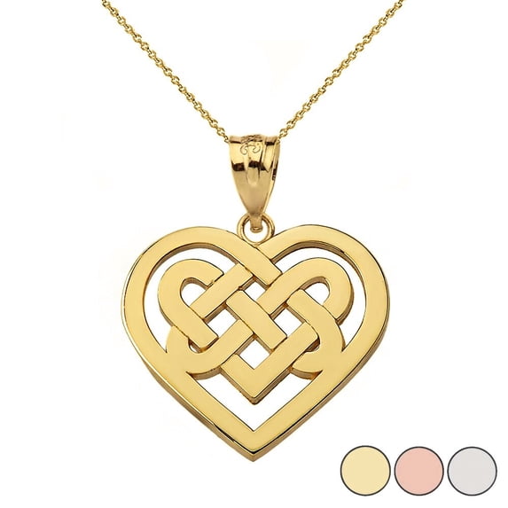 10k Yellow Solid Gold Celtic Knot Woven Heart Pendant / Necklace (16 Inches)