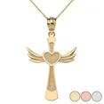 thumbnail image 1 of 10k Yellow Solid Gold Winged Heart Cross Pendant / Necklace (16 Inches), 1 of 5
