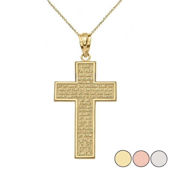 10k Yellow The Lord's Prayer Our Father Cross (16 Inches)