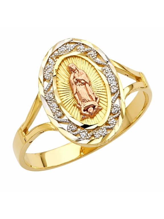 10k Yellow Tri-Tone Gold Our Lady of Guadalupe Ring (Size 4)