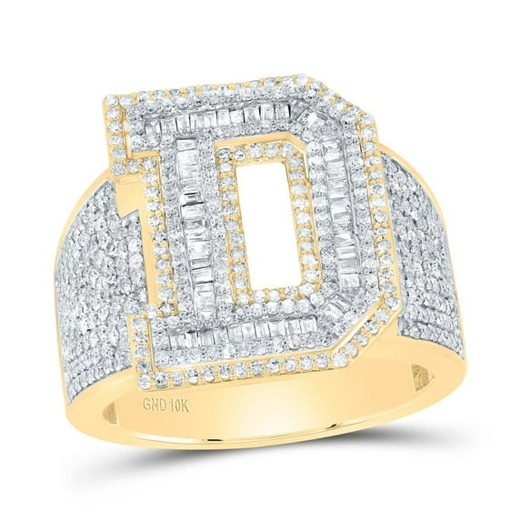 10k Yellow White Gold 1 1/2 Cttw Diamond Initial "D" Men's Ring, Men Size: 8-12