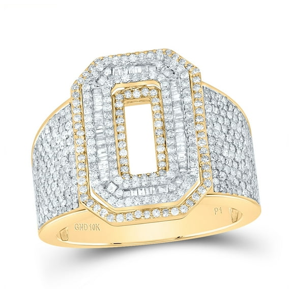 10k Yellow White Gold 1 5/8 Cttw Diamond Number " 0" Men's Ring, Men Size: 8-12